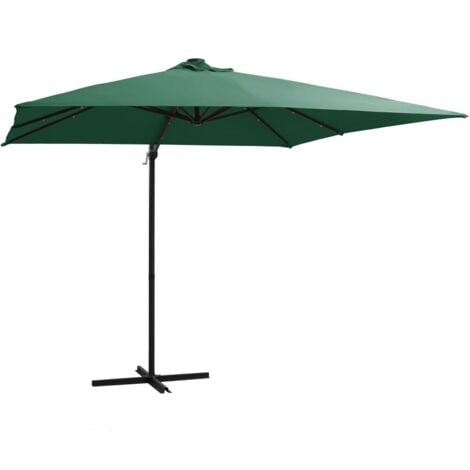 Cantilever Garden Parasol with LED lights and Steel Pole 250x250 cm Green vidaXL