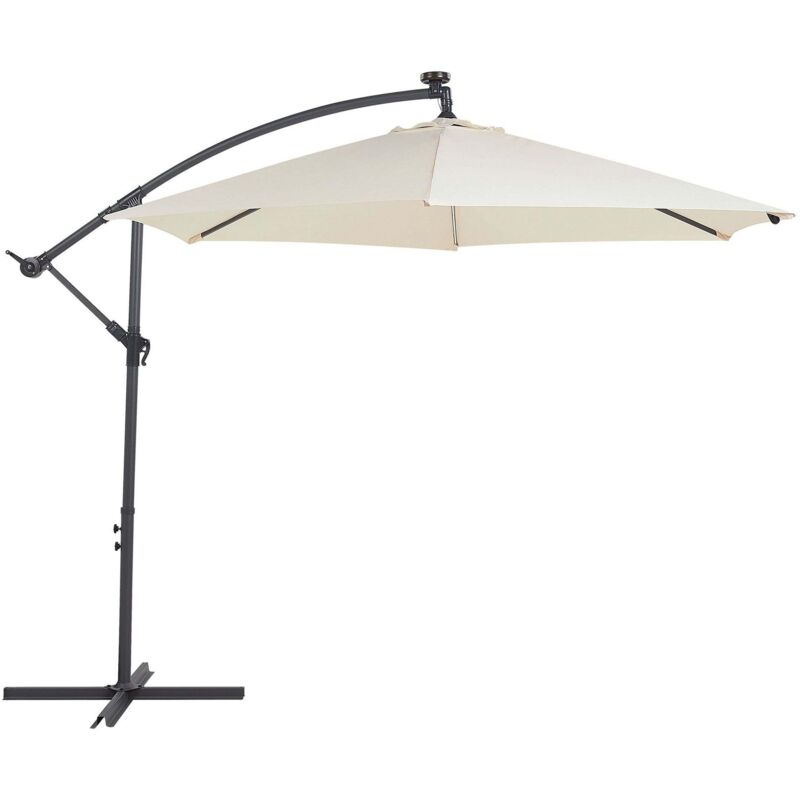Beliani Modern Outdoor Garden Cantilever Parasol Polyester Canopy Led Beige Corval