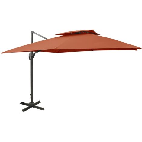 Cantilever Garden Parasol，Garden Umbrella with Double Top 300x300 cm Terracotta VSVS580588