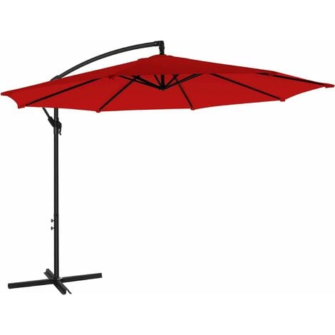 Cantilever Garden Patio Umbrella with Base, 3 m Offset Parasol, Banana Hanging Umbrella, Sunshade with Protection UPF 50+, Crank for Opening Closing, Red GPU016R01 - Red