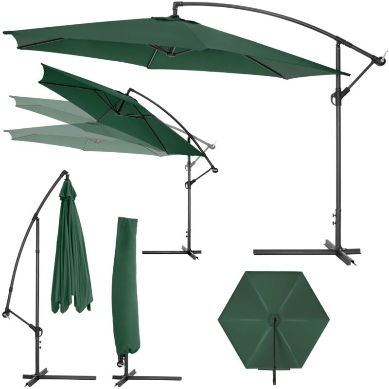 Cantilever Parasol 350cm with protective sleeve - garden parasol, overhanging parasol, banana parasol - green