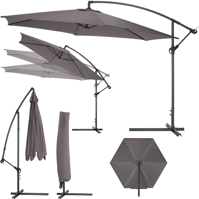 Cantilever Parasol 350cm with protective sleeve - garden parasol, overhanging parasol, banana parasol - grey