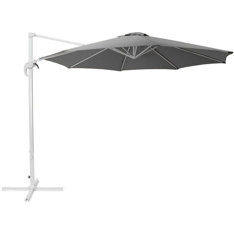 Beliani - Outdoor Cantilever Parasol Octagonal Dark Grey Canopy Steel White Base Savona