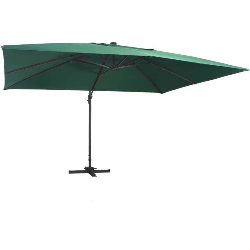 Cantilever Garden Parasol with led Lights and Aluminium Pole 400x300 cm Green Vidaxl