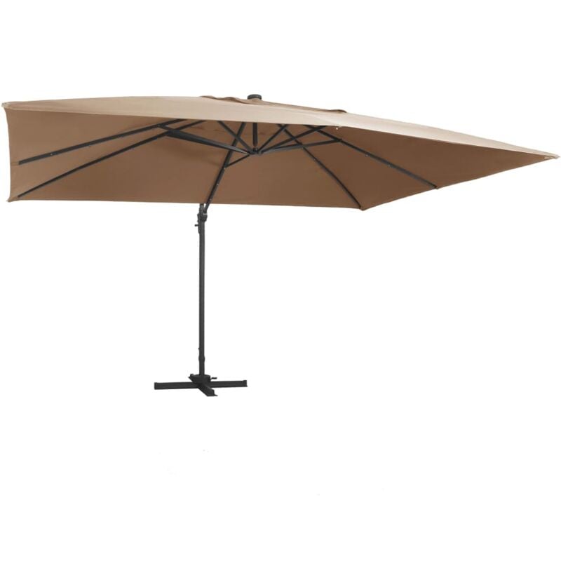 Cantilever Garden Parasol with led Lights and Aluminium Pole 400x300 cm Taupe Vidaxl