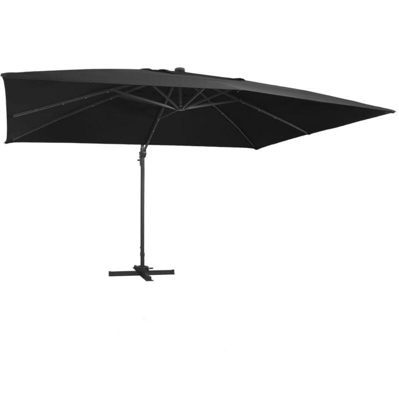 Cantilever Garden Parasol with led Lights and Aluminium Pole 400x300 cm Black Vidaxl