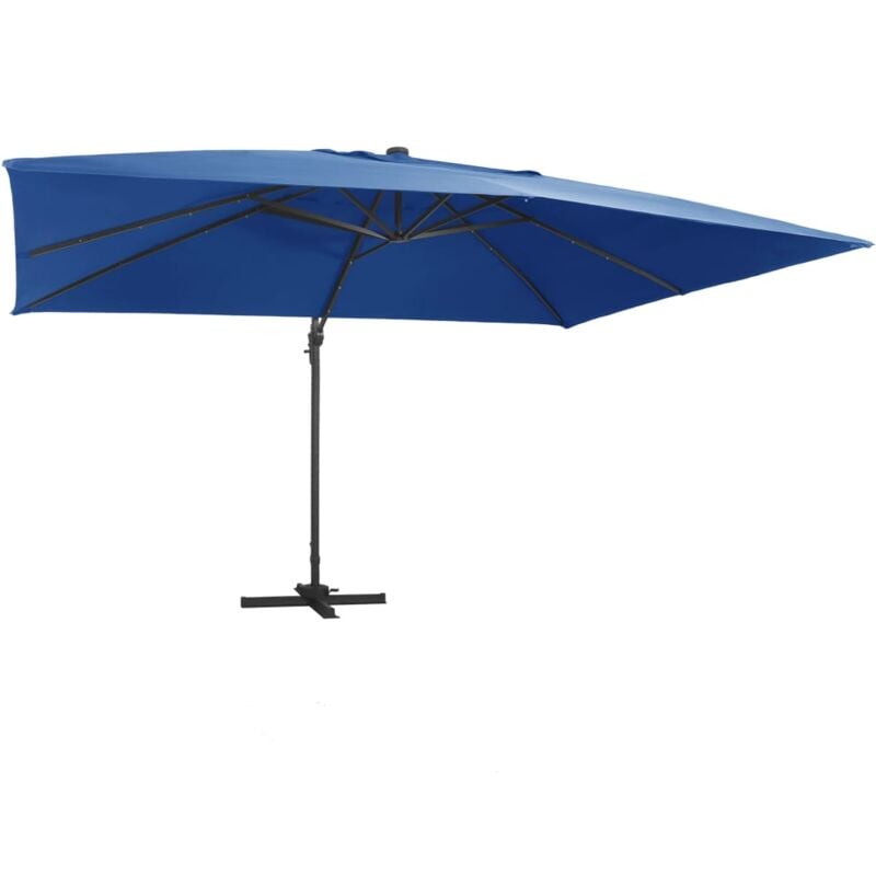 Cantilever Garden Parasol with led Lights and Aluminium Pole 400x300 cm Azure blue Vidaxl