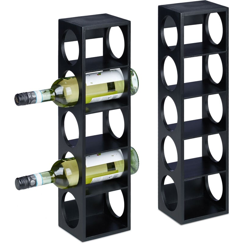 Relaxdays Étagère à vin pour 5 bouteilles, lot de 2, en bambou, HxLxP : 53x14x12 cm, cuisine et bar, à poser, noir