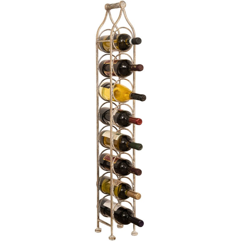 Image of Porta bottiglie vino in ferro battuto cantinetta porta spumante 105x15 cm espositore porta vino da terra 8 bottiglie Enoteca - Bianco anticato