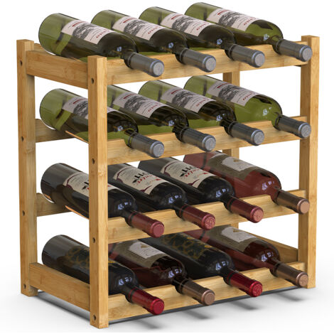 Cantinetta Portavino in Legno Bambù Naturale con 16 Scomparti Bar Portabottiglie