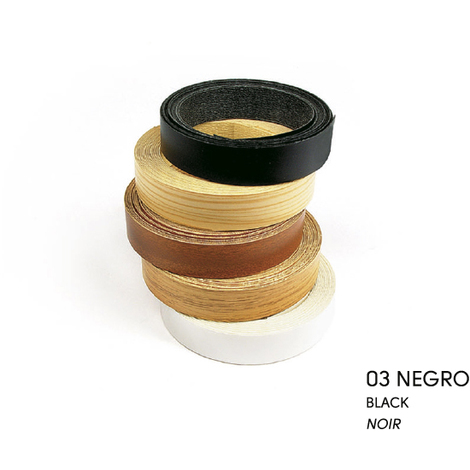 Canto embellecedor preencolado, fabricado en melamina, con acabado negro y 5000 mm de largo