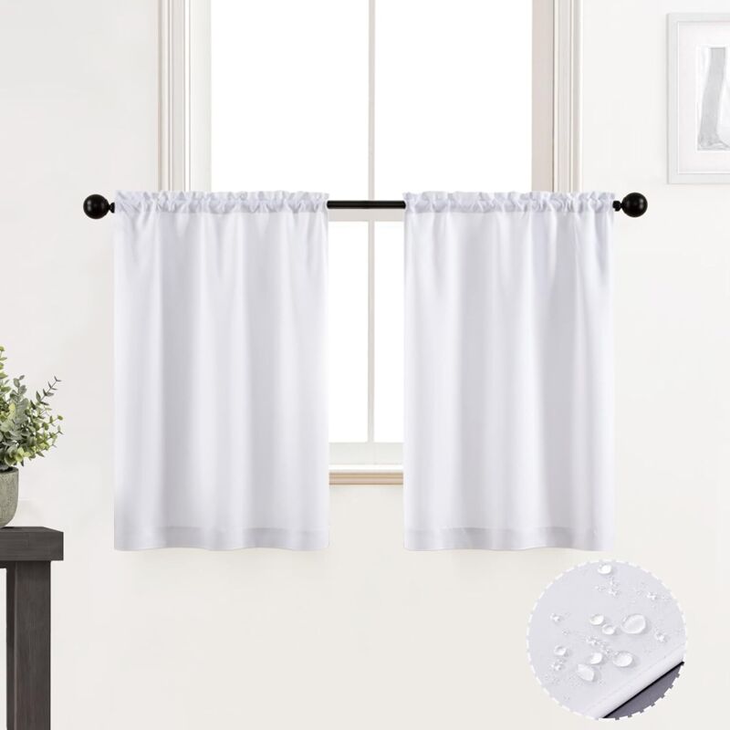Cantonnière de cuisine imperméable avec couvre-tringle de 60 cm pour petites portes d'entrée et fenêtres, lot de 2 - Blanc