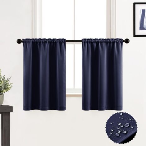 Cantonnière de cuisine imperméable avec couvre-tringle de 60 cm pour petites portes d'entrée et fenêtres, lot de 2 - Bleu