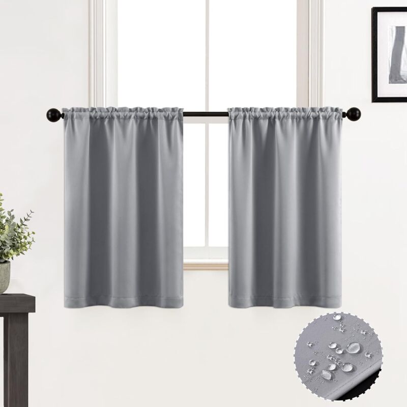 Cantonnière de cuisine imperméable avec couvre-tringle de 92 cm pour petites portes d'entrée et fenêtres, lot de 2 - Gris
