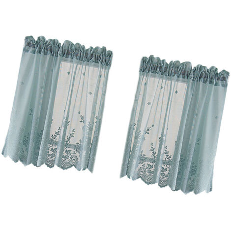 Cantonnière de cuisine transparente turquoise, rideaux pour fenêtres, cantonnière semi-transparente en dentelle bleu-vert, cantonnière transparente brodée de fleurs vert d'eau pour salle de bain, café