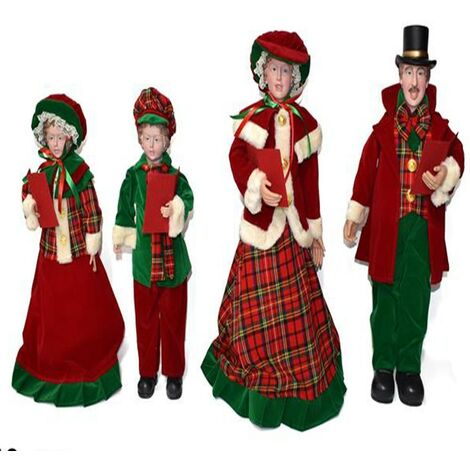 Cantori Famiglia di natale coro di cantanti rosso verde decorazioni natalizie addobbi  vestiti in tessuto scozzese set da 4