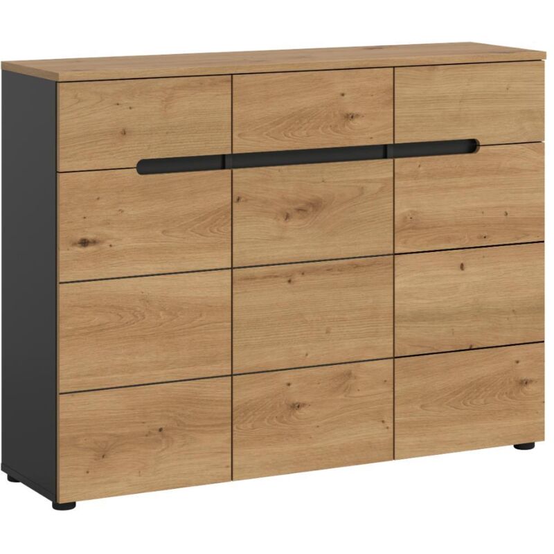Ebuy24 Canu Schuhschrank 3 Türen, 3 Schubladen Eiche Dekor, Grau.