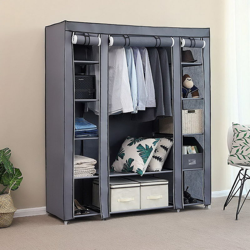 Canvas Wardrobe Bedroom Furniture Cupboard Clothes Storage Organiser Gray G13000060