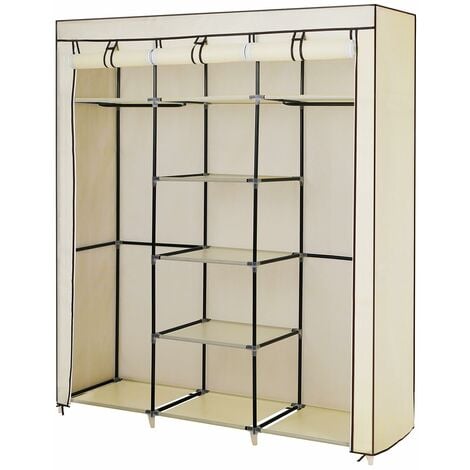 Canvas Wardrobe Cupboard Clothes Hanging Rail Storage Shelves