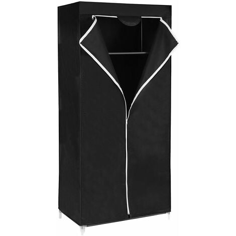 Canvas Wardrobe with Clothes Hanging Rail Shelves Storage Black 160 x 75 x 45cm RYG83H - Black