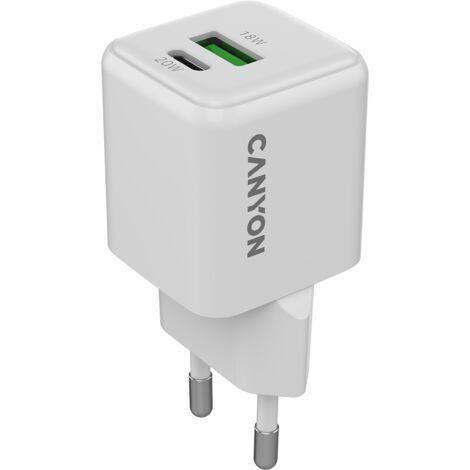CANYON CU20AC GaN 20W 1xPD 1xQC EU-Wandladegerät Weiß
