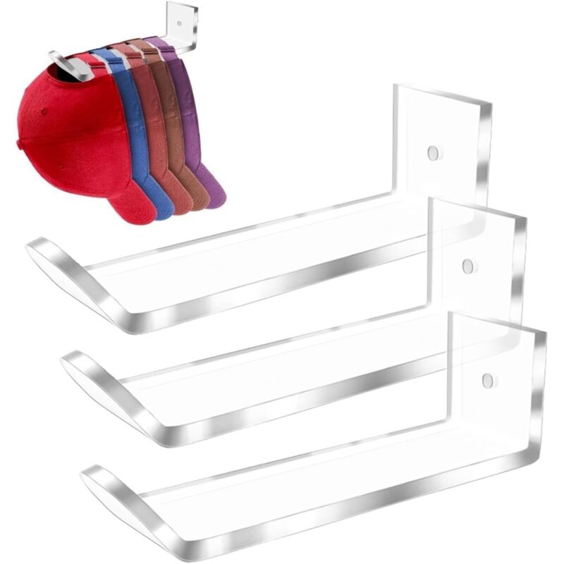 (3 pièces) Porte-casquettes, étagère à chapeaux, support mural pour casquettes, porte-chapeaux en acrylique, rangement pour chapeaux, sacs, clés,