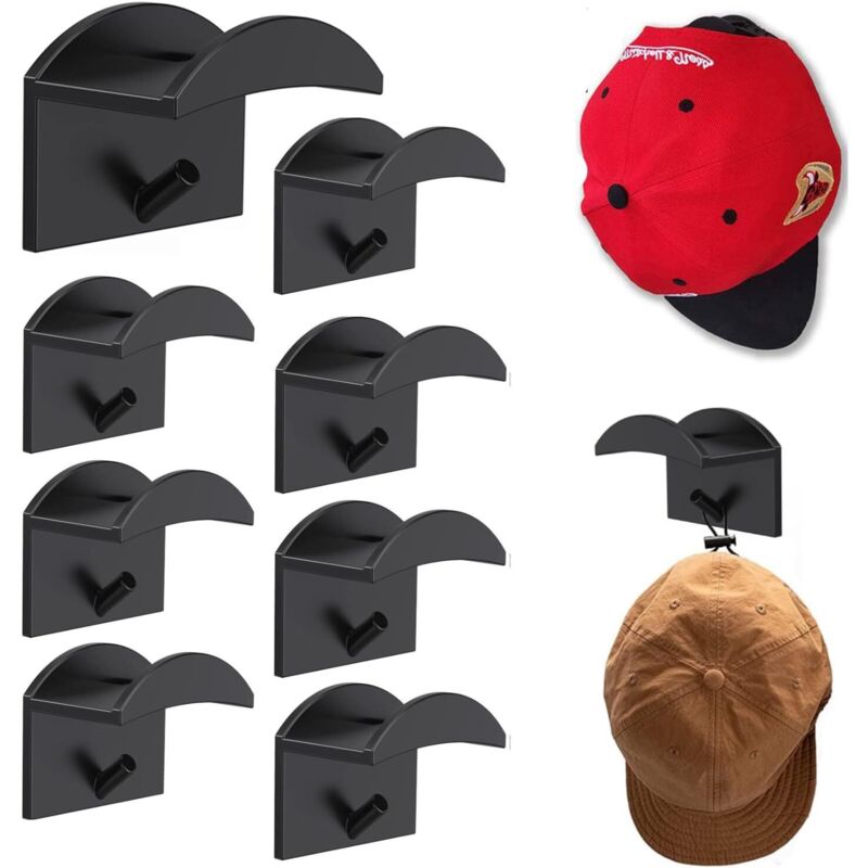 Cap Rack, 10 PCS Self-Adhesive Hat Rack Baseball Cap Storage Wall Mount No Drilling Cap Holder Hooks Hat Hanger Organizer for Various Hats Scarves
