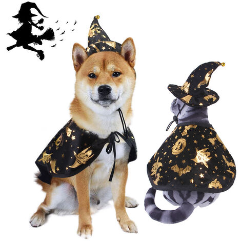 Capa de disfraz de gato para Halloween, sombrero de brujo, abrigo para mascota para perro pequeño, cachorro, Cosplay para fiesta,S