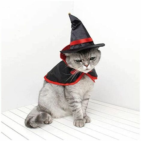 Capa de Halloween para mascotas Capa para perros y gatos Disfraz de Halloween para mascotas Disfraces de Halloween Ropa de cosplay, (28 29 cm (sin sombrero), el diámetro del sombrero es de aproximada