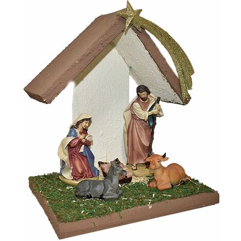 Capanna completa con natività pastori prato luci stella cometa moderna in legno sacra famiglia decorazioni casa albero di natale - decoro: capanna con luci e nativita 1