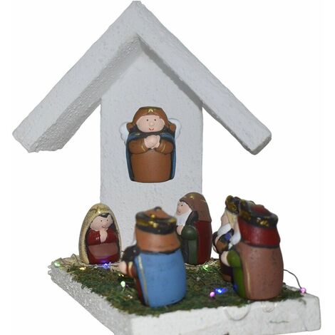 Capanna completa con natività pastori prato luci stella cometa moderna in legno sacra famiglia decorazioni casa albero di natale - decoro: capanna con luci e nativita 2