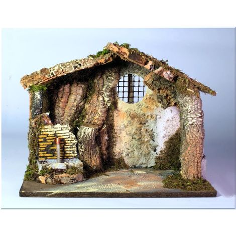 Fontana Per Il Presepe.Capanna Con Luce E Fontana Finta 33x18x24cm Per Presepe 87383