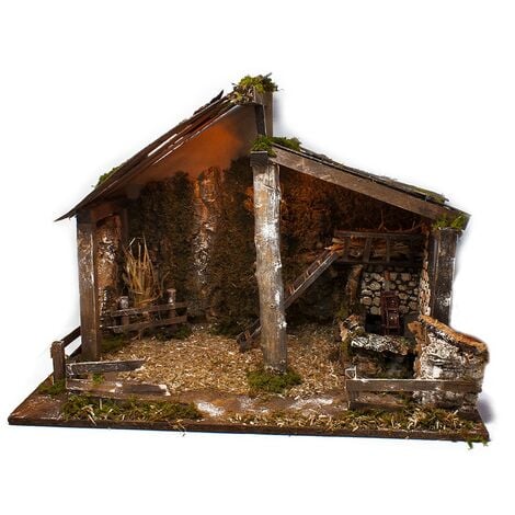 Capanna Presepe con Luci e Mulino ad Acqua 60x35 cm 11362