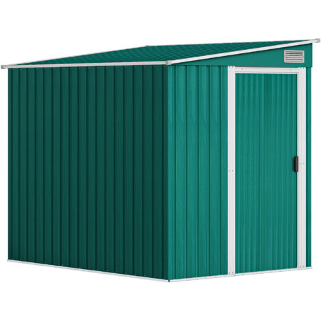 Capanno Attrezzi in Metallo 1.5x2m con Base, Porta Scorrevole e Tetto Inclinato, Verde