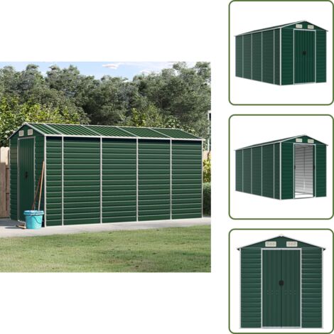 Capanno da esterno - vidaXL Capanno da Giardino Verde 191x385x198 cm in Acciaio Zincato - Capanno per attrezzi