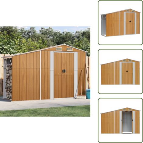Capanno da giardino con porta legna - vidaXL Capanno da Giardino Marrone 277x93x179 cm in Acciaio Zincato - Capanno da giardino con ventilazione
