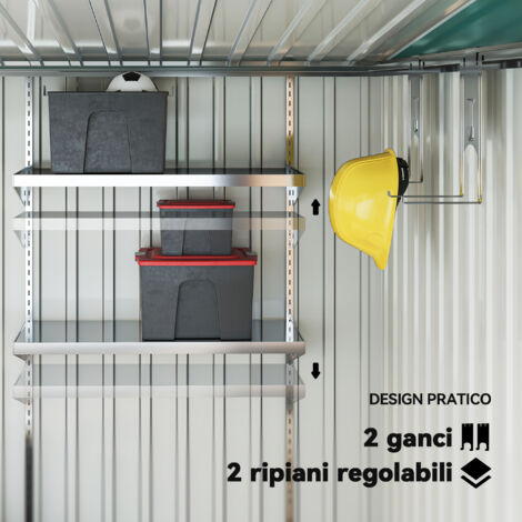 Capanno da giardino in metallo zincato 210x150 cm, porta scorrevole, rimessa attrezzi, struttura resistente alle intemperie, facile montaggio, per giardino e terrazzo