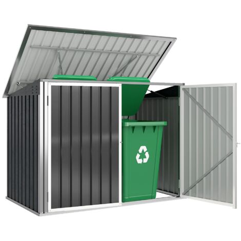 Capanno Giardino, Organizer Bidoni Spazzatura Orizzontale, Grigio Scuro
