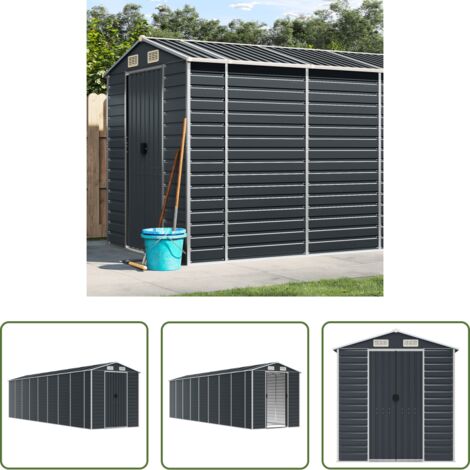 Capanno in acciaio zincato -  Capanno da Giardino Antracite 191x725x198cm in Acciaio Zincato