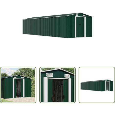Capanno in acciaio zincato -  Capanno da Giardino Verde 257x779x181cm in Acciaio Zincato