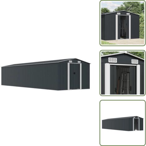 Capanno per attrezzi - vidaXL Capanno da Giardino Antracite 257x779x181cm in Acciaio Zincato - Capanno per attrezzature da giardino