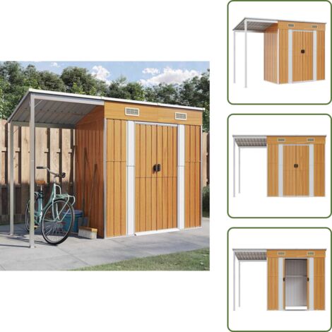 Capannone con tetto inclinato - vidaXL Capannone Tetto Esteso Marrone Chiaro 277x107x181cm Acciaio - Capannone con tetto esteso