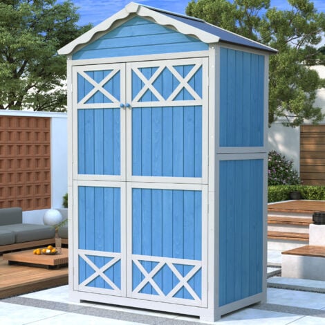 Capannone porta attrezzi 103,8x55,5x179cm a 2 ante, mobiletto porta attrezzi, adatto per giardino/patio, blu