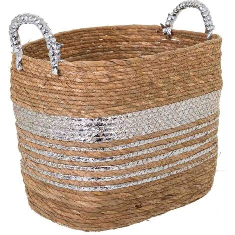 Capazo de fibra natural forrado marrón 37x28x28