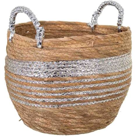 Capazo de fibra natural marrón 28x28x24