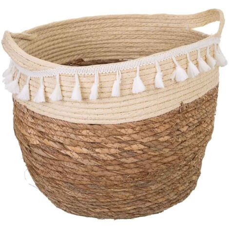 Capazo de fibra natural marrón 31x31x27