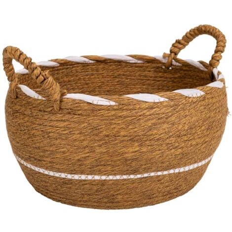 Capazo fibra natural tejido artesanal marrón 30x18x26