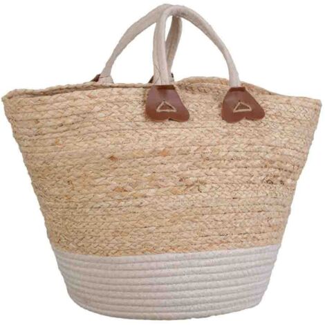 Capazo fibra natural tejido artesanal marrón 33x33x29/40