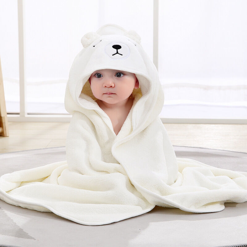 Cape de Bain Bébé à Capuche, Coton Sortie de Bain Bébé avec Design Animal, Drap Serviette de Bain pour Bébé Nouveau-né (ours beige)