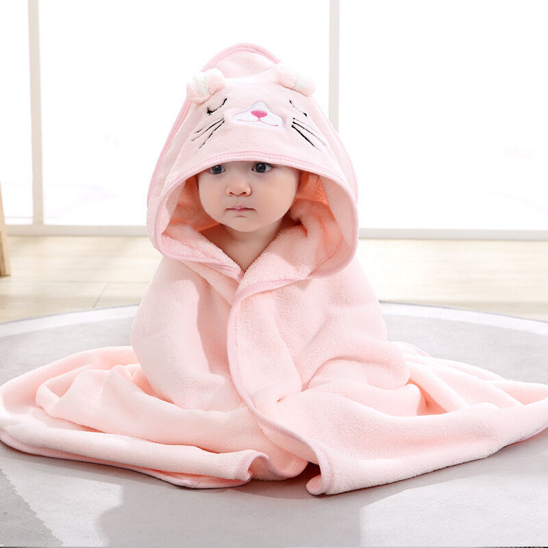 Cape de Bain Bébé à Capuche, Coton Sortie de Bain Bébé avec Design Animal, Drap Serviette de Bain pour Bébé Nouveau-né (chaton rose)- Trimec
